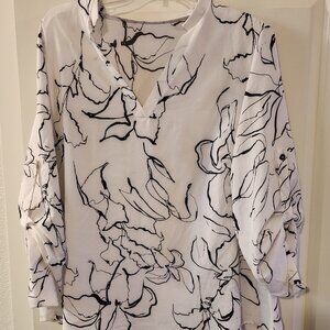 Shein curve Black & White 1X Blouse Long Sleeve